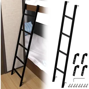 RV Bunk Bed Ladder 45"/50"/55"/60"/66"/72'', Heavy Duty Travel Trailer Bed Ladders with 4 Hook and Foot Caps, Metal  Bed Step Ladder for Home Dorm Appartments, Load 330 LBS (55inch / 140cm, Black)