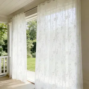 Moonlight Branch Shadow Curtain, Floral Semi-Transparent Sheer, Top Lock Ring Design, Soft Flowing Window Drapery for Living Room Bedroom Balcony, Farmhouse Style, 1 Piece