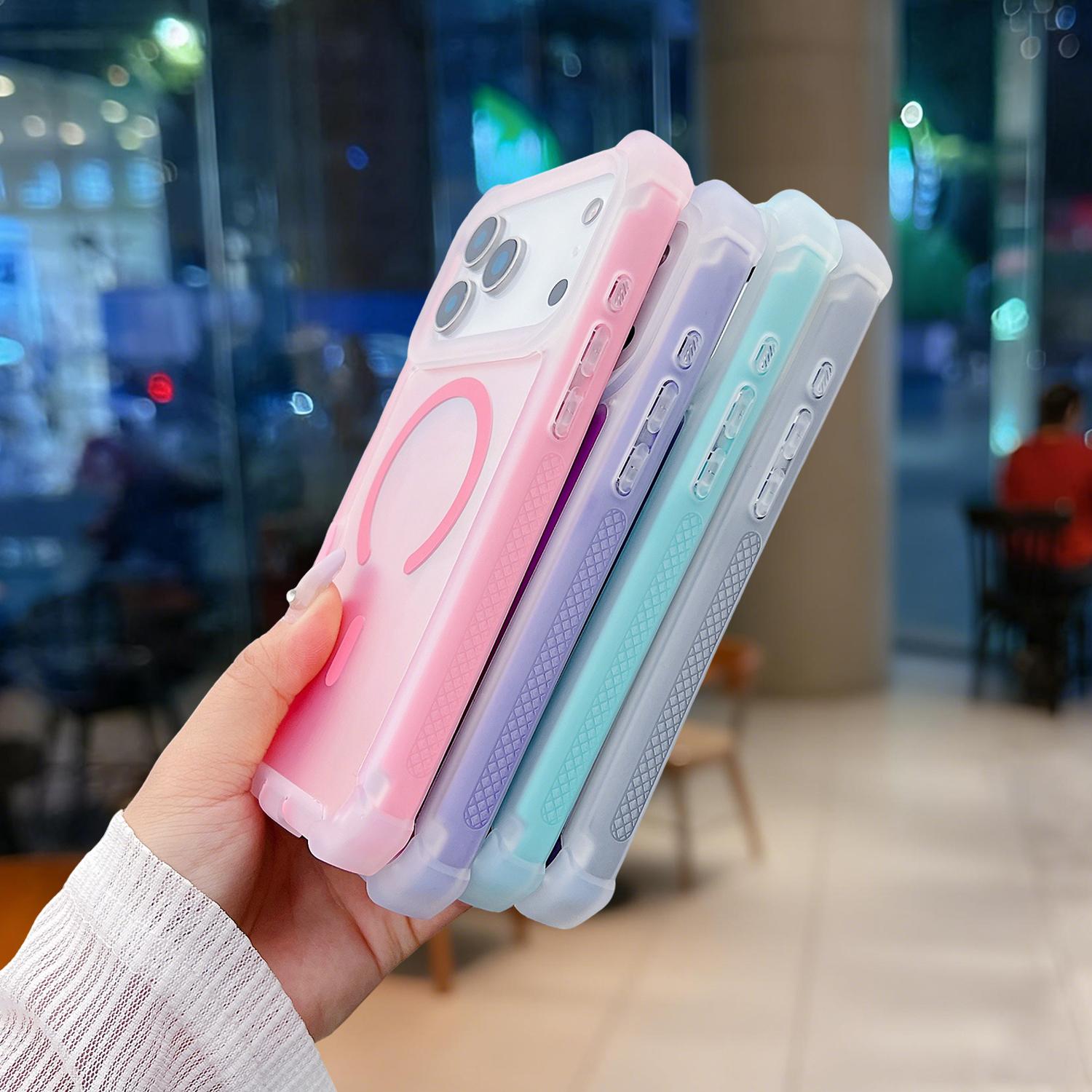 For iPhone 17 Pro Max Case/17 Air/17 Pro/17 16 15 14 13 , Iridescent Back, Magnetic Support for MagSafe Shockproof Cover, Crystal and Corner High-Duty Protection for Girls Women