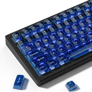 Minimalist Jelly-Style Translucent Dark Blue Keycap Set, 75-Percent MDA Profile, 115-Keys, Shine-Through Backlit Gaming Keyboard Accessories, Compatible with MX Switches for Lighted Mechanical Keyboards, Lighted Mechanical Keyboard