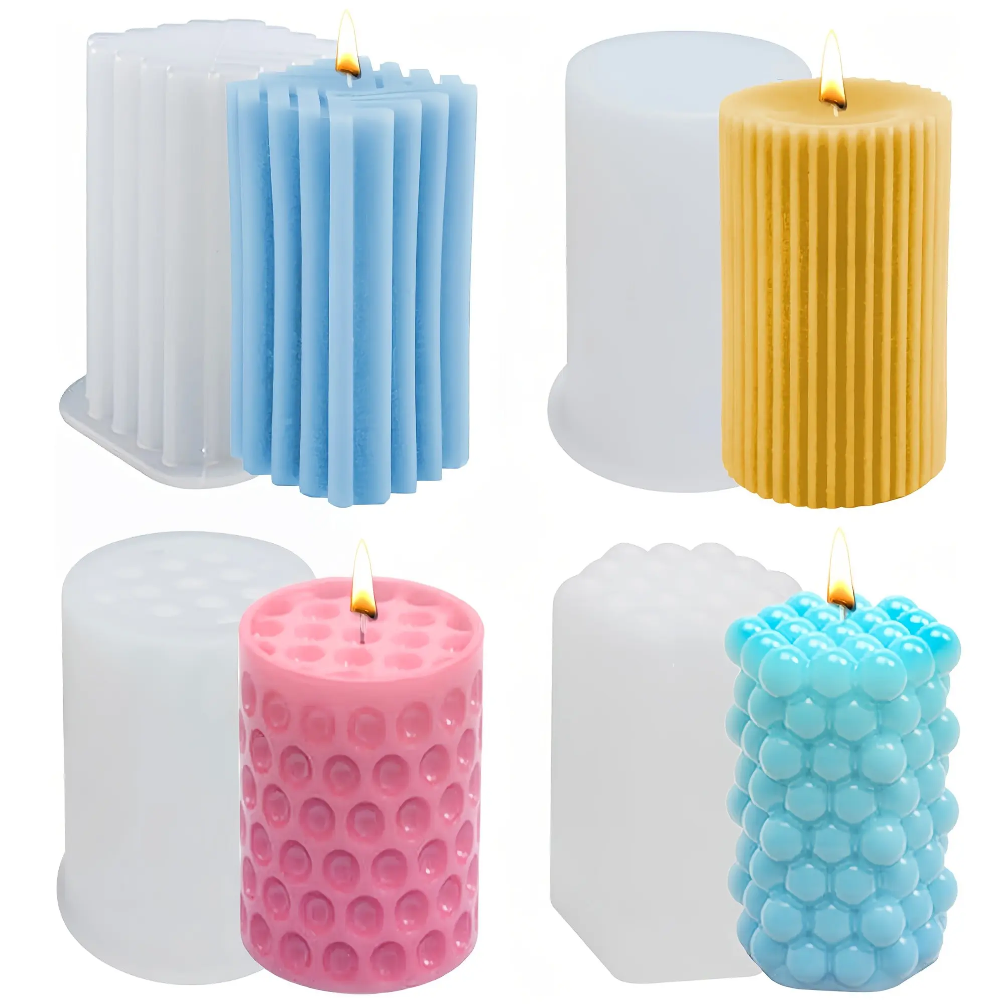 4 Piece Creative Candle Silicone Molds, 3D Cylinder Bubble Candles, Handmade Soap Molds, Aromatherapy Candle Molds, Home Decor Craft Supplies, Candle Making, Handmade Crafts