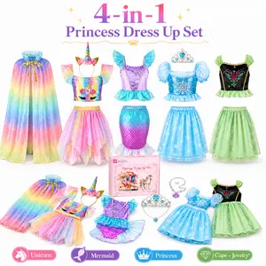 Little girl princess dress-up costumes for girls, princess dresses, unicorn dresses and mermaid dresses, including capes, capes, jewelry, etc, toys for girls aged 3-6, birthday gifts ,Summervibes clothing, memorial day deals,summerwins