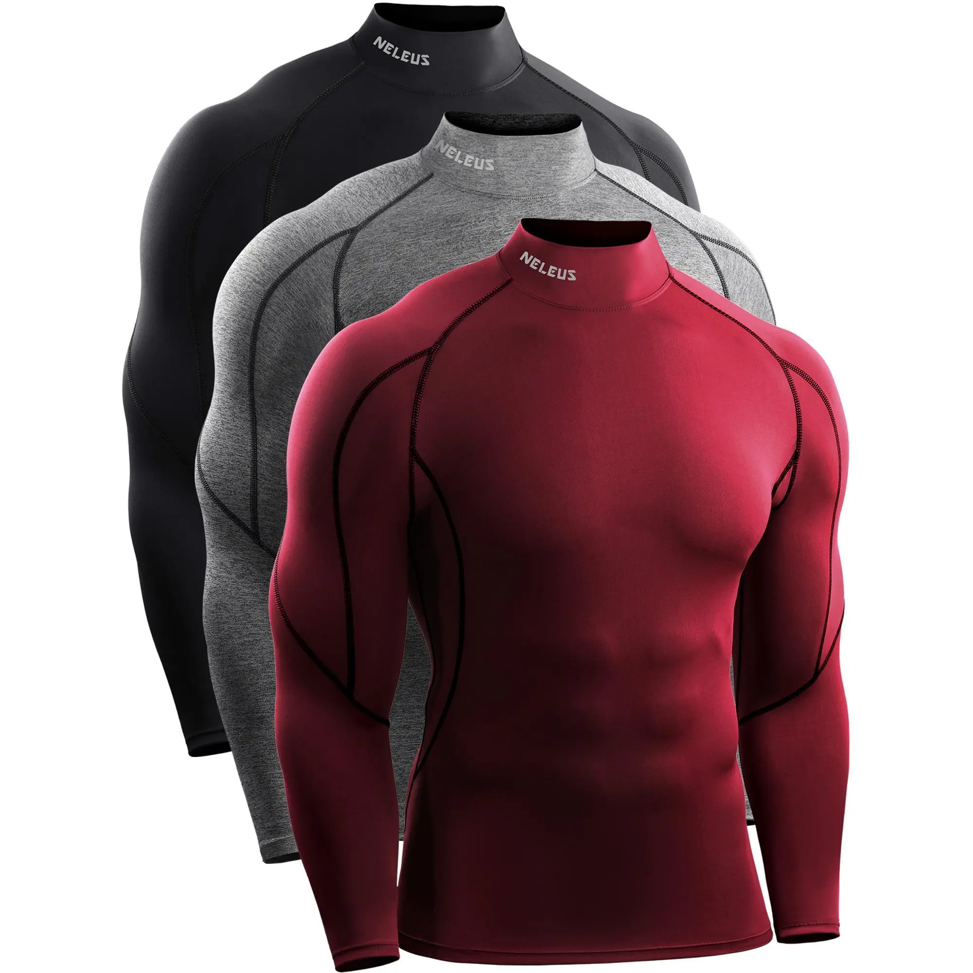 NELEUS Fitness Men's 3 Pack Athletic Compression Shirt Running Shirts Activewear Gym Sweatwear summerwins