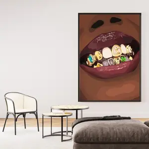 Black Woman Art Poster, Trend Art, Black Poster Art, Black Girl Grillz, No Frame Decor Room Ornaments Photo, Artistic Gift Decoration Wall