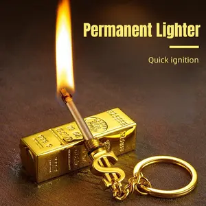 1-piece windproof permanent lighter, creative golden stick matches, multifunctional metal kerosene lighter, mini portable igniter, suitable for outdoor camping fire making and burning sticks, boyfriend gift (oil-free), no battery