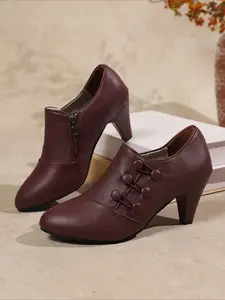 Black Block Heel Ankle Boots for Women, Office Heeled Shoes, Thick Heeled Boots, Business Formal Boots