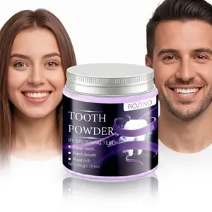Purple Teeth Whitening Powder - ROZINO Gentle Daily Sensitive Teeth Color Corrector, Natural Charcoal & Peppermint Oil Stain Remover for Fresh Breath & Radiant Smile, 1.76 oz Brush Correction Toothbrush, Single Item Beauty Products