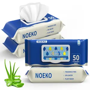 NOEKO Extra Large Flushable Wipes 7" x 7" - 4 Pack(200 Wipes) - Unscented XL Adult Wet Wipes Fragrance Free Hypoallergenic Plant Based Septic Safe Toilet Paper