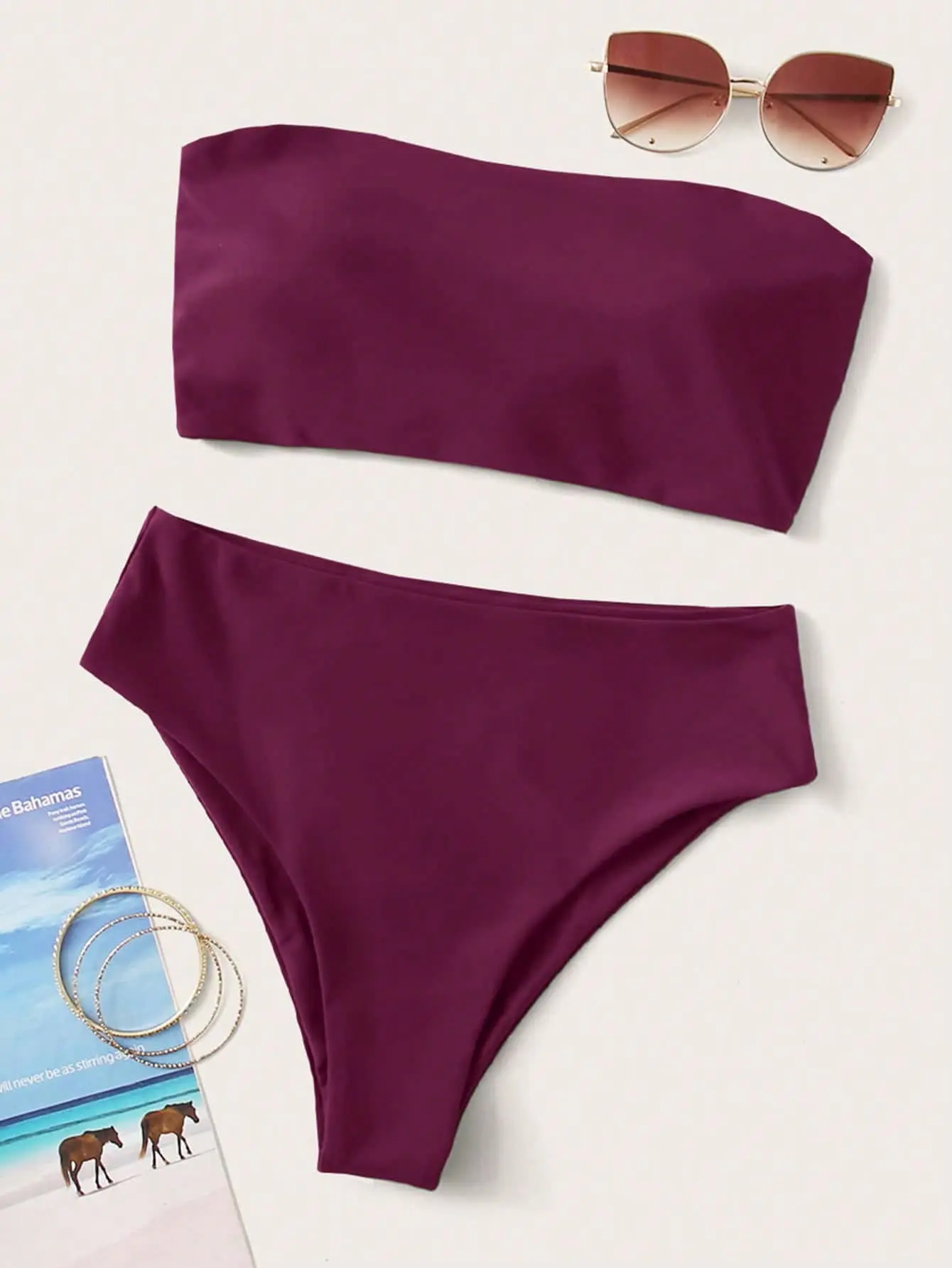 VYNCE Women's Halter Backless Tie Fuchsia Side High Cut 2 Pieces Bikini Swimsuit Beach Vacation Pool Party Swimwear