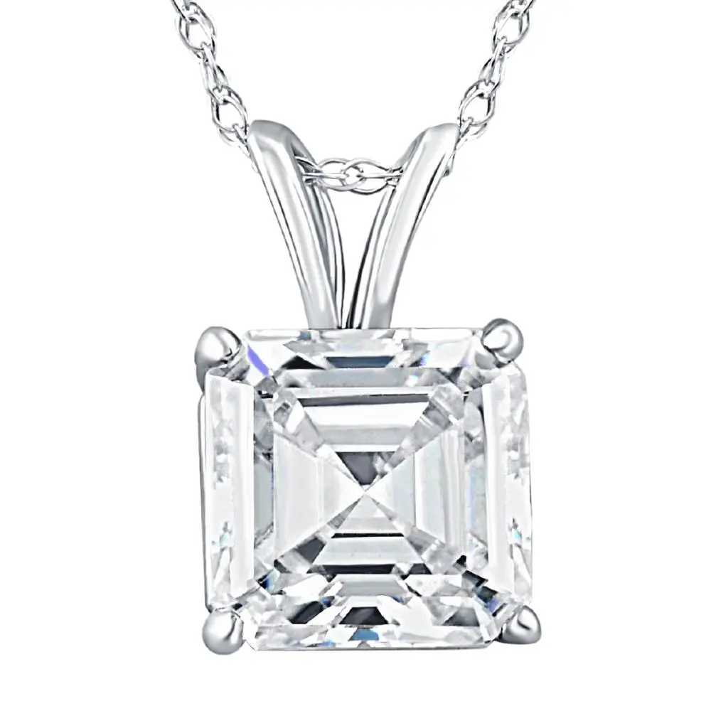 2 CT Asscher Cut Solitaire Pendant Necklace in 14k White, Yellow, or Rose Gold
