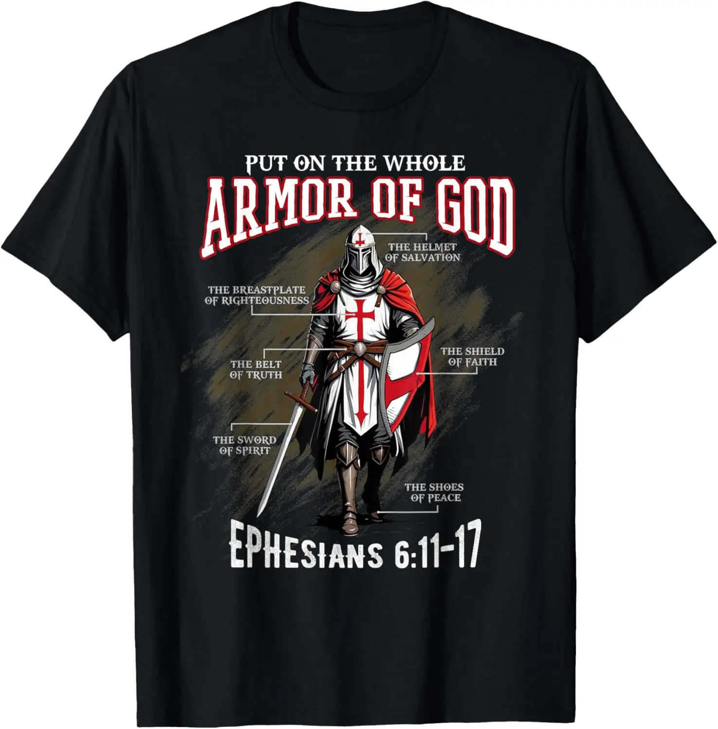 Men's Armor of God Graphic T-Shirt, Short Sleeve Christian Shirt with Bible Verse Print, Religious Inspirational Gift