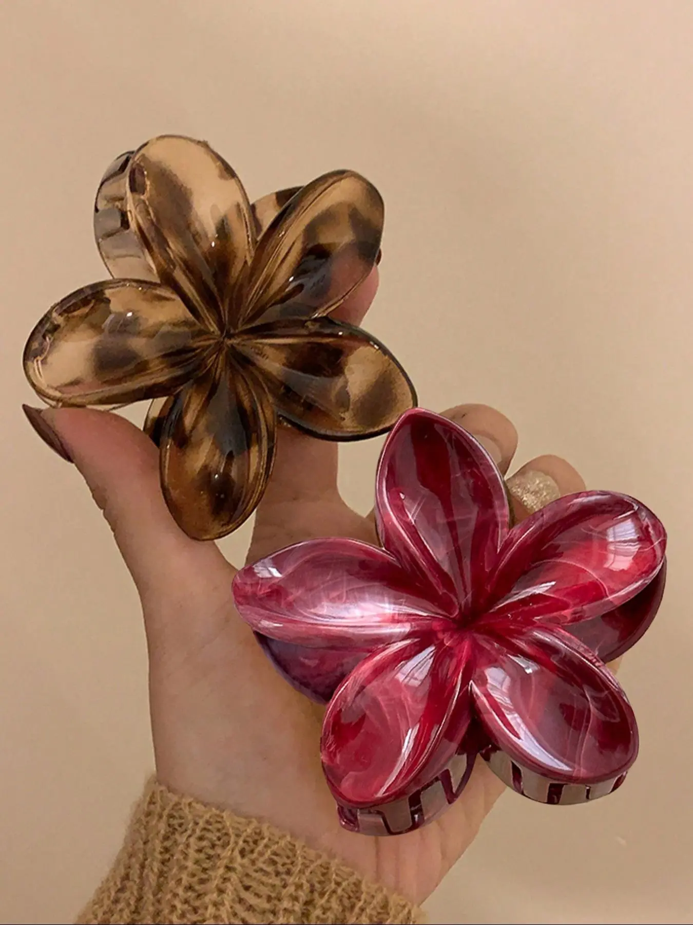 Leopard and Ombre Flower Hair Claws, Hair Claws Set, Elegant Minimalist Hair Accessories for Women, Ideal for Daily Wear, Casual Outings and Parties, Flower Hair Clips