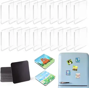 10 Pack 2"x2" Clear Acrylic DIY Fridge Magnets Set with Adhesive Backing – Square Magnetic Photo Frames for Crafts, Kitchen, Classroom, Party & Office Decoration