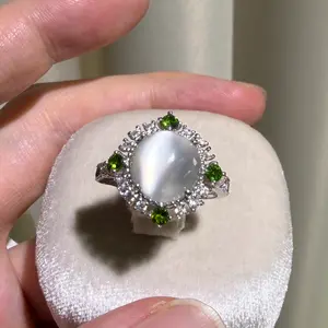 S925 sterling silver ring,Natural Moonstone rings adjustable size, set size wirh a 10*10mm,for Women, Girl friend, Brides, Grils as &Birthday Gift, Perfect for Daily Wear and Party, Valentine's Day Gift