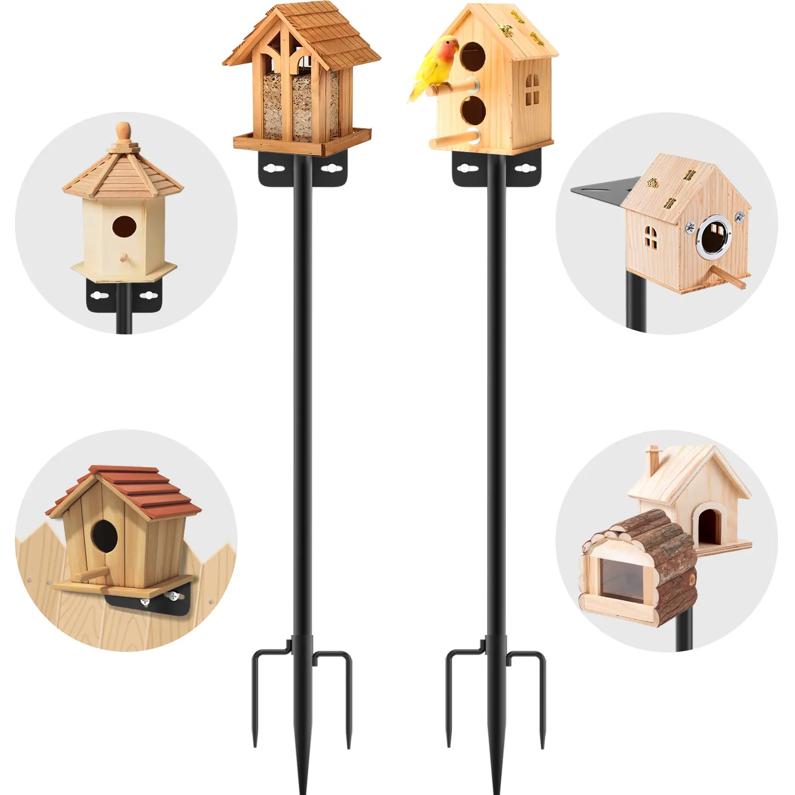 Outdoor 2-Piece Set: 80-Inch Adjustable Bird Feeder Stands — Self-Decorating; Suitable for Feeders, Birdhouses, and Weather Stations. Heavy-Duty, Rust-Resistant Design to Enhance Your Outdoor Landscape and Elevate Your Birdwatching Experience.