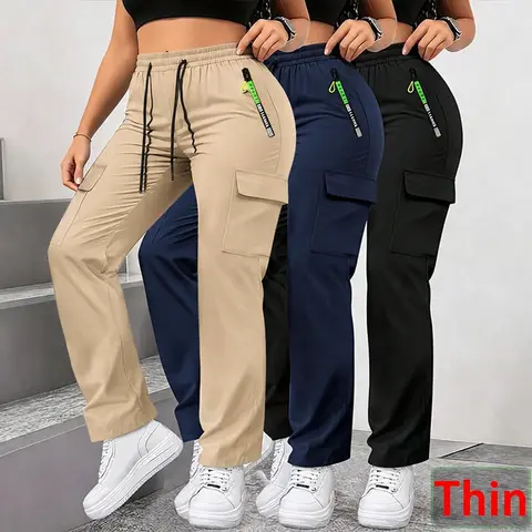 Women’s Lightweight Summer Jogger Pants, 3-Pack — Adjustable Drawstring Waist, Non-Stretch Fabric, Machine Washable; Soft, Skin-Friendly Feel for Indoor Workouts and Outdoor Activities in Summer — Gym Outfit Sports Trousers Sportswear Bottoms Fitness Trai