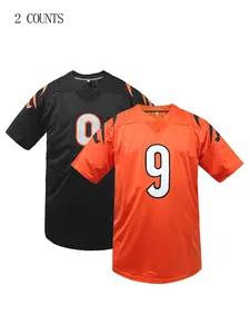 Men's Cincinnati Orange #9 Football Lightweight Jersey, Loose Fit Short Sleeve T-Shirt, Breathable Casual Sportswear, All-Season Outdoor Wear, Comfortable Daily Leisure Top