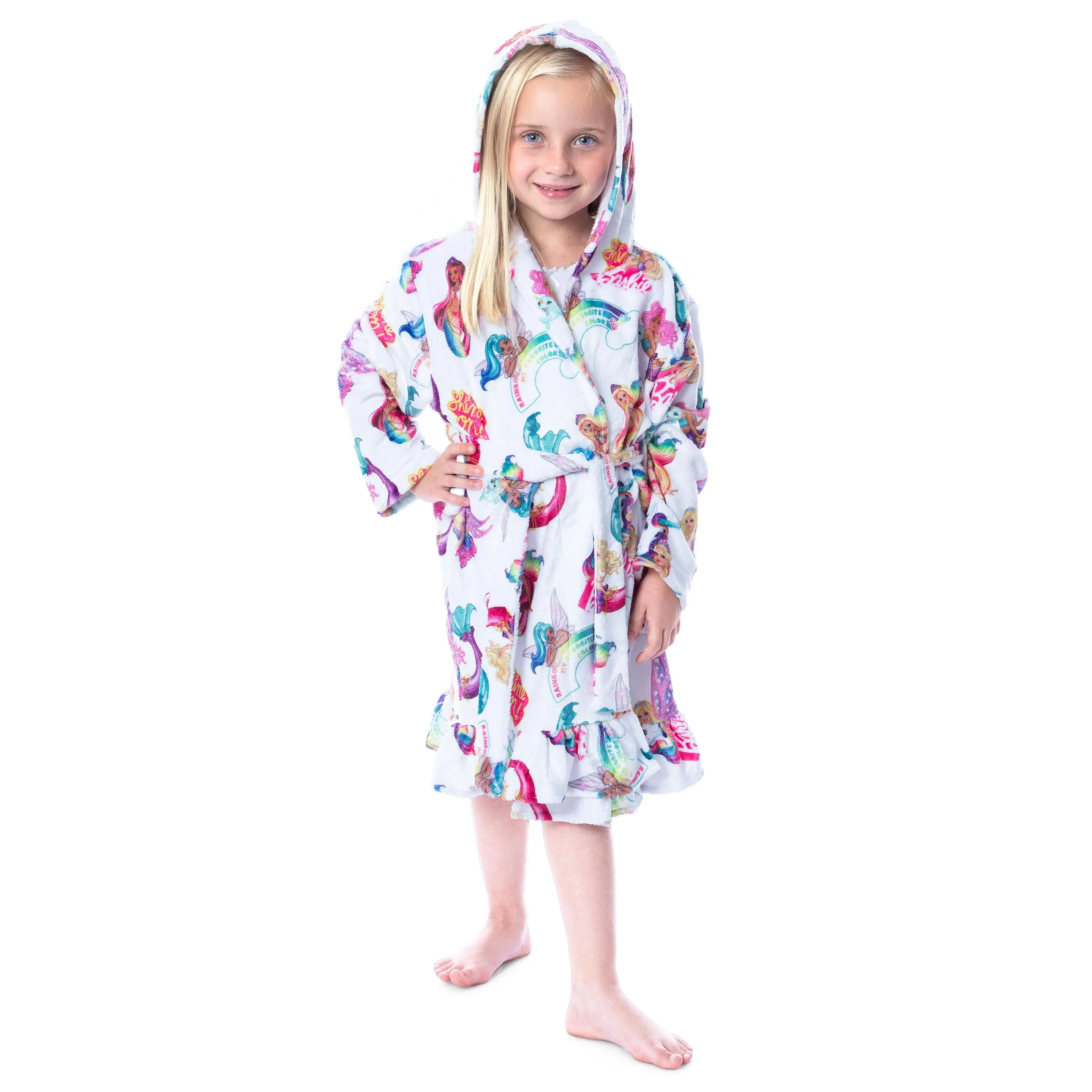 Mattel Girls' Barbie Fantasy Mermaid Fairy Rainbow Ruffled Bathrobe Robe