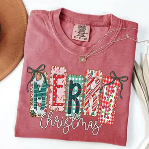 Comfort Colors Coquette Christmas Tree Tshirt, Preppy Merry Christmas Tee, Faux Glitter Bow, Cute Holiday Outfit, Brushstroke Aesthetic Christmas Gift