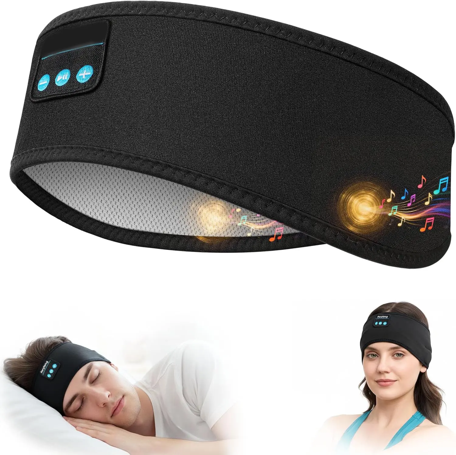 Wireless Bluetooth Sleep Headband Headphone for Mobile Phones - Electronic, Ultra-Thin, HD Stereo Audio Speakers, Rechargeable - for Sleeping, Air Travel - DeepBlack, Phone, Birthday Gift, Mother's Day Gift