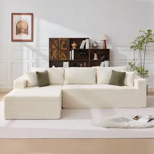 AnyGod 108" Boneless Couch for Living Room Modular Sectional Sofa with Oversized Chaise L-Shape Cloud Couch Deep Seat High-Density Memory Foam No Assembly Plush Corduroy White