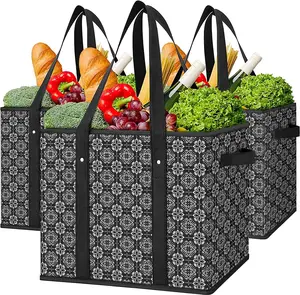 3Pk Reusable Grocery Bags with Reinforced Bottom, Foldable Shopping Totes | Extra Strong Handles, Compact & Lightweight for Groceries, Shopping, Picnics, and Beach Trips