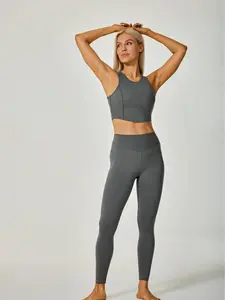 Women's Solid Sports Bra & High Waist Leggings Tracksuit Set, Sporty Breathable Comfy for Yoga Gym Workout Running, Ladies Sportswear for All Seasons