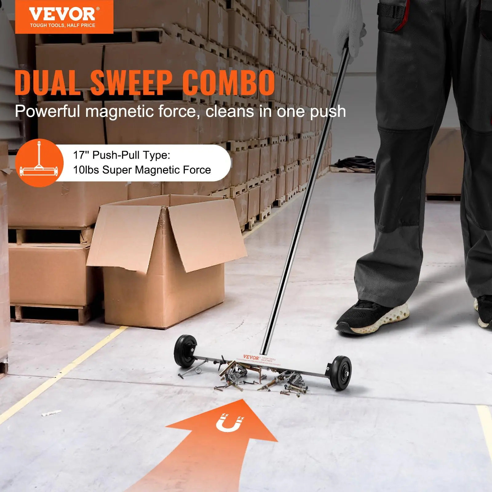 Spring new arrivals Magnetic Sweeper with Wheels, 17inch Mini Magnetic Sweeper, 10 lbs Capacity, Adjustable Handle, Lightweight Magnetic Pickup Sweeper to Pick Up Nails and Screws, Easy Cleanup of Workshop Garage