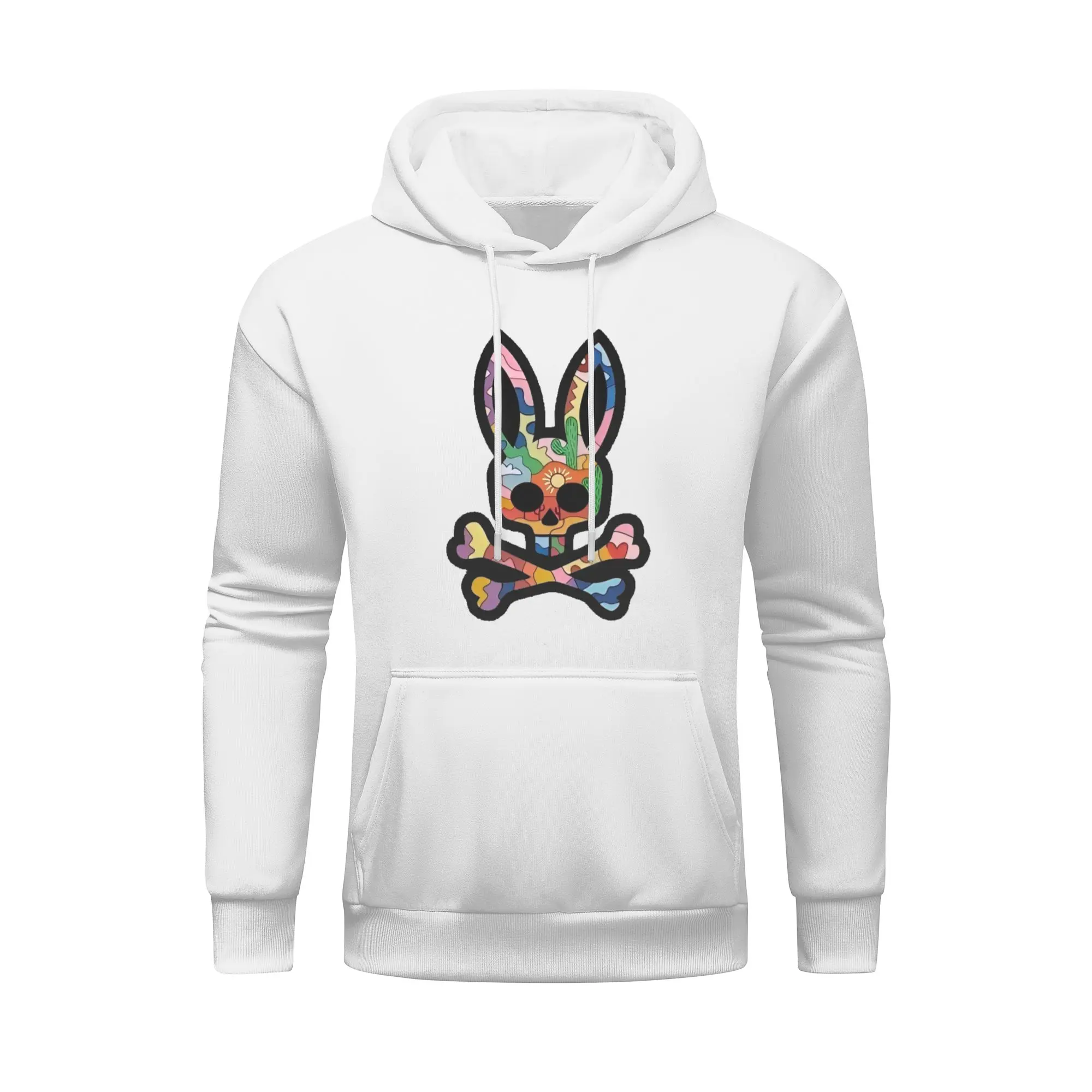 Men's Hooded T-Shirt with Rabbit Bone Graphic, Casual Hip Hop Streetwear Short Sleeve Crew Neck Top for Summer, Tops, Casual Streetwear Hoodies, Menswear, Round Neck, All Seasons, Fitted