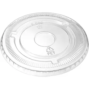[100 Count] Clear (No Hole) Flat PET Plastic Lids 98mm Rim for 12, 16, 20 & 24 oz