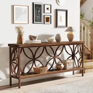 LITTLE TREE 70.9-Inch Narrow Sofa Table, Industrial Long Sofa Table Behind Couch, Entry Console Table with Storage for Entryway, Living Room, Foyer, Unique Design