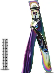 Acrylic Nail Clippers with Magnets Stainless Steel Nail Cutter for Nail Tips, Professional Adjustable Nail Clippers for Home Salon Nail Art Beauty (Rainbow)