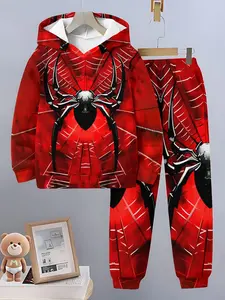 Children Spider-Man 3D Printed Hoodie Set, Boys Web Casual Sports Two-Piece, Fitted Style, Perfect Fit, All Seasons