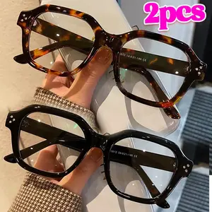 2pcs Retro Oversized Anti Blue Light Computer Glasses Women Men Daily Office Study Eyeglasses Classic Frame Screen Protection Lightweight Design