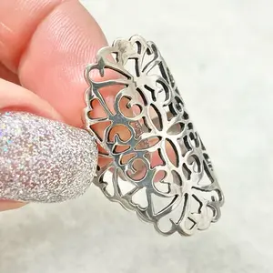 Sterling Silver 925 Long Ring with Decorative Design and Elegant Finish Engagement Wedding Bands