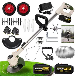 Power Cordless Electric Lawnmower with Dual Lithium-ion Batteries, Portable Garden Grass Trimmer with 3 Interchangeable Blades [Summer Vibes]
