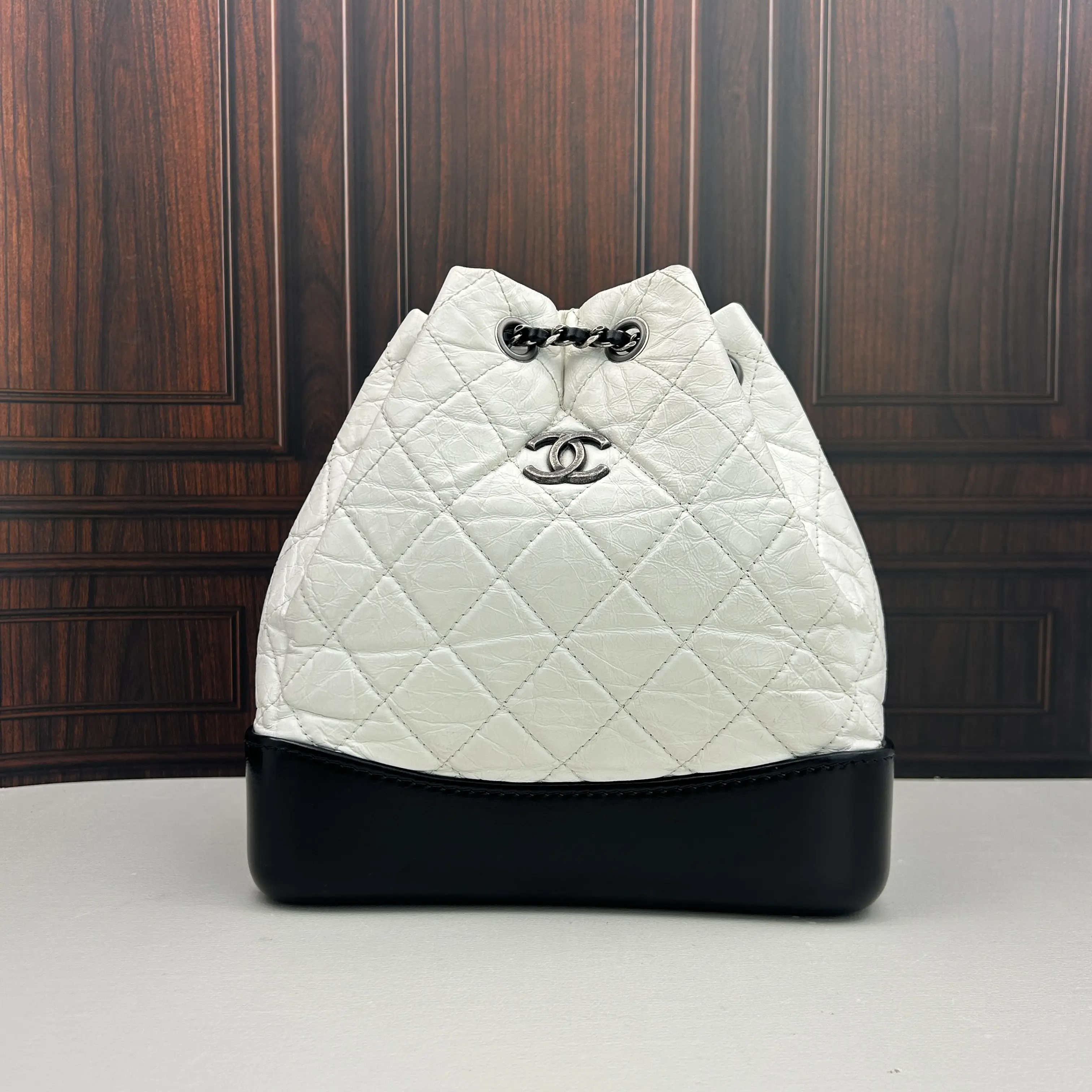 Pre-owned CHANEL Gabrielle Small Two Tone Black & White Hobo Backpack 888