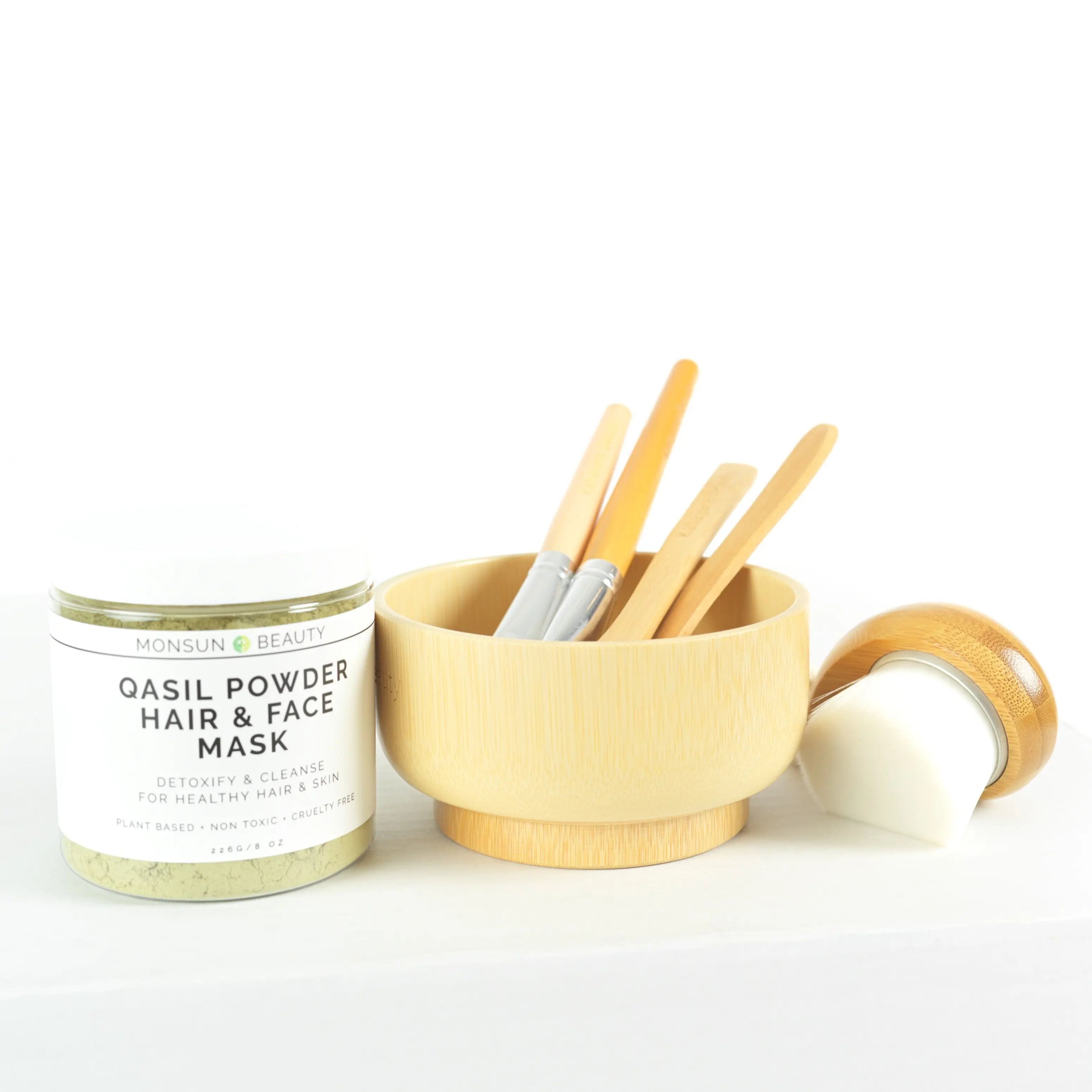 Organic Qasil Powder Facial Mask Multi-Pack Kit - 3-Piece Set with Bamboo Bowl, Spatula, Natural Cleaning, Detoxifies Skin, Non Toxic Skincare Perfect Gift for Adults, Supports Smooth Skin Routine, At Home Facial, Face Care Products