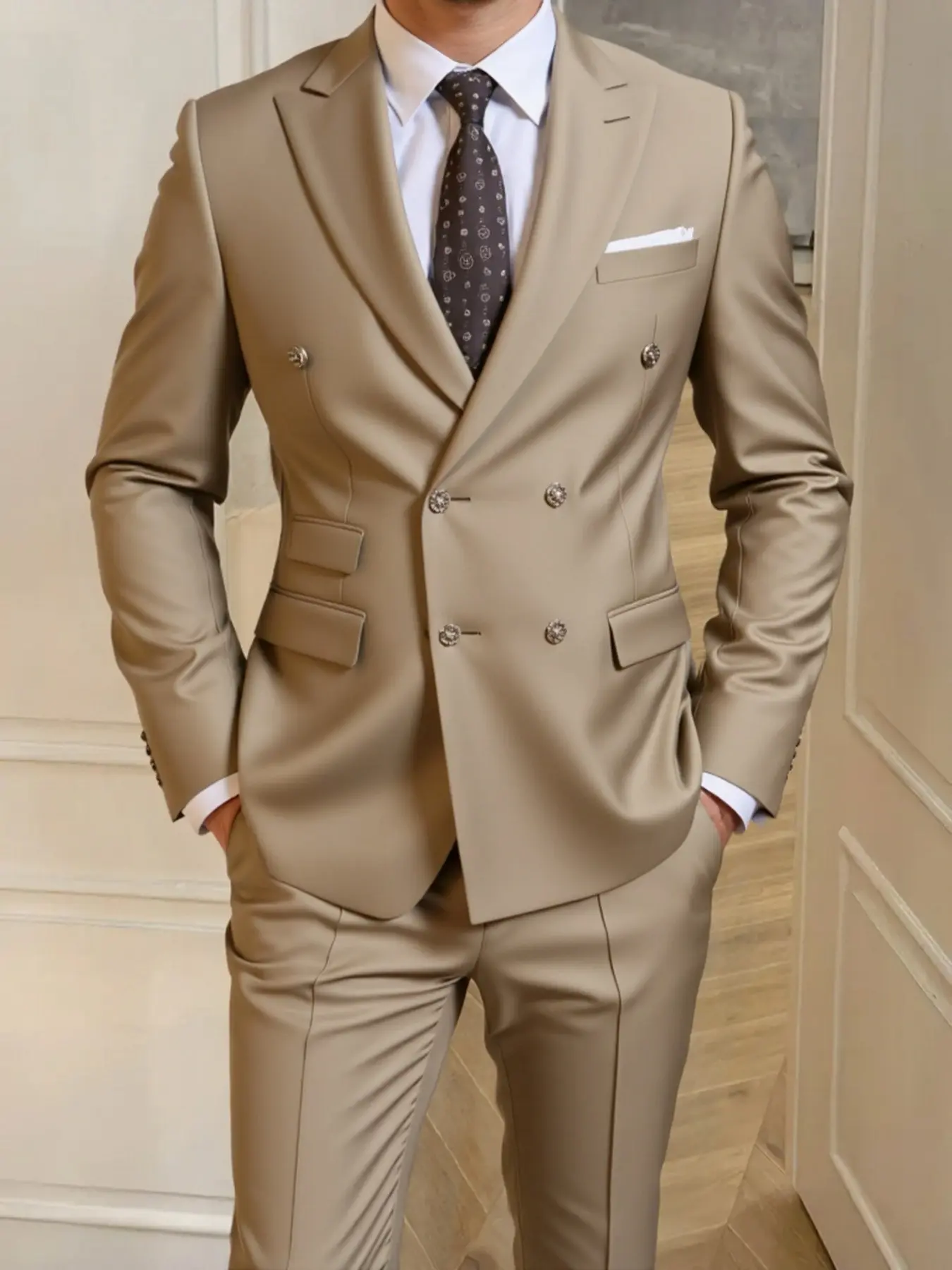 2pcs Men'S Suit Set - Slim-Fit Business, Wedding Suit with Notch Lapel Collared Jacket & Trousers, Solid Color, Long Sleeve, Button-Up, All-Season Formal Wear, Formal Work Clothing, Classic Style, Exquisite Suits, Stylish Men