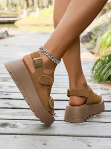 Women's Summer Sports Chunky Sole Sandals with Thick Sole, Adjustable Velcro Straps, Open Toe Design for Beach and Casual Wear, Strapy Sandals