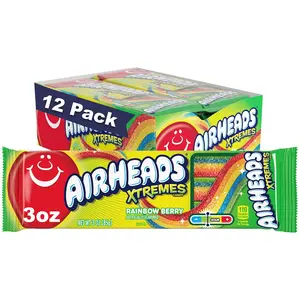 Airheads Xtremes Belts, Rainbow Berry Flavor, Sweetly Sour Candy, Non-Melting, Bulk Movie Theater and Party Bag, 3 Ounce (Pack of 12) Snack Bonbon