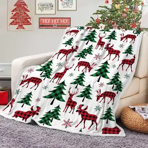 Christmas Blanket, Christmas Fleece Throw Blanket, Warm Blankets for Winter, Plaid Christmas Tree Deer King Size Blanket for Travel, Camping, Outdoor, Winter Cabin Throw for Couch Bed ﻿ ﻿﻿80×60in