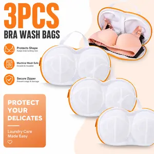 3 Pack Yellow Bra Wash Bags – Mesh Lingerie & Underwear Bags for Washing Machine, Strong Zipper Delicates Protector Set, Prevent Bra Deformation & Fabric Pilling