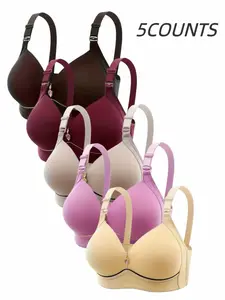 Women's Contrast Binding Push Up Bra, Soft Comfortable Breathable Wireless Bra, Women's Lingerie for All Seasons, Wireless Seamless Bras