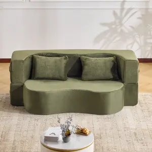 Convertible Folding Sofa Bed, Floor Sleeper Couch, Chenille Full Foam Futon Loveseat for Living Room Bedroom, No Assembly Required
