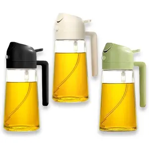 2026 Must-Have 3-Piece 2-in-1 Oil Bottle Set, Glass Pour & Mist Sprayer for Home Cooking, Smooth Non-Drip Spout, Sleek Black Beige Green