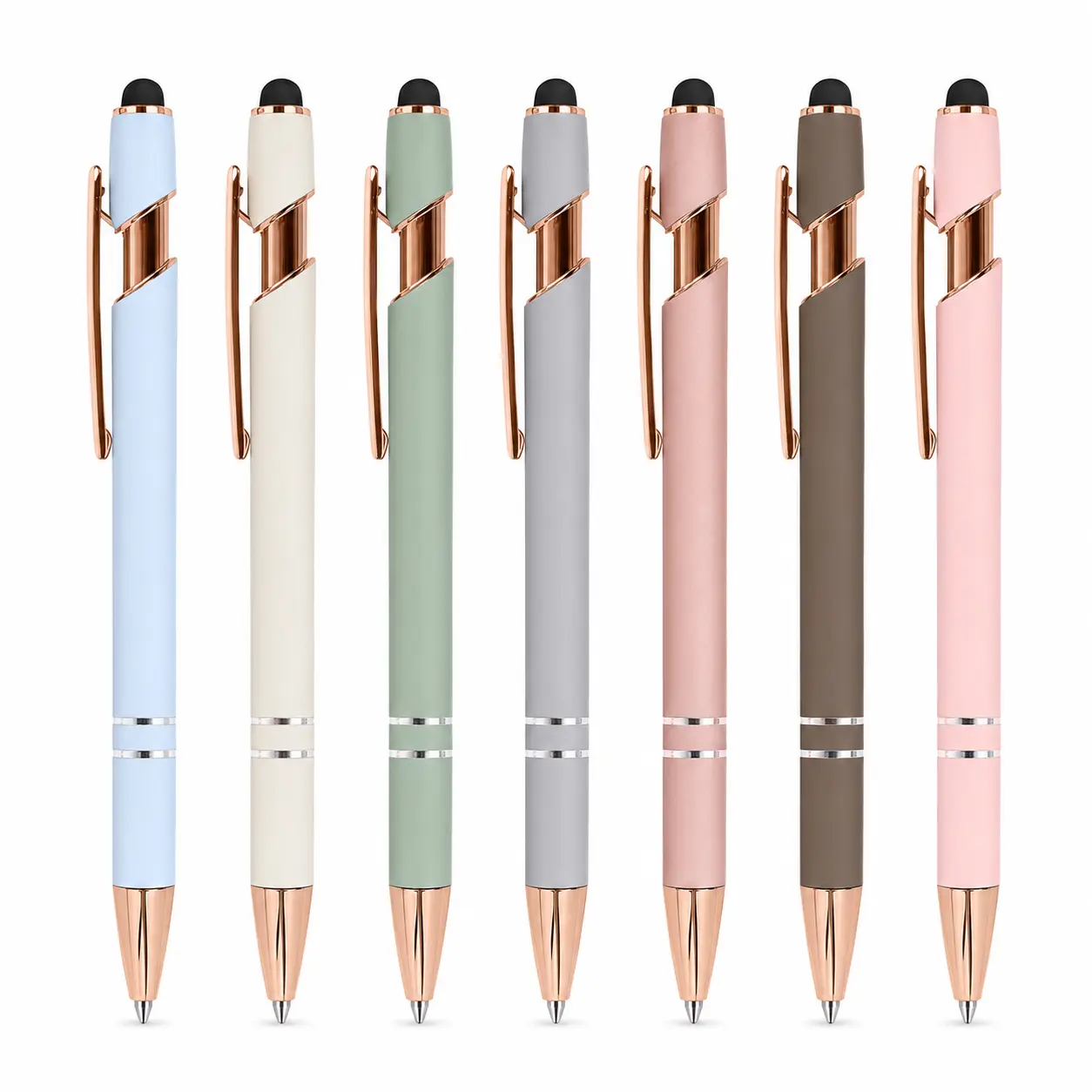 7 Pack Black Gel Pens 0.5mm Fine Point, Smooth Quick-Dry Ink Pens with Stylus Tips, Soft-Touch Barrel, Rose Gold Accents, Metal Clip Pens for School, Office, Journaling, Note Taking,back to school,back to school haul