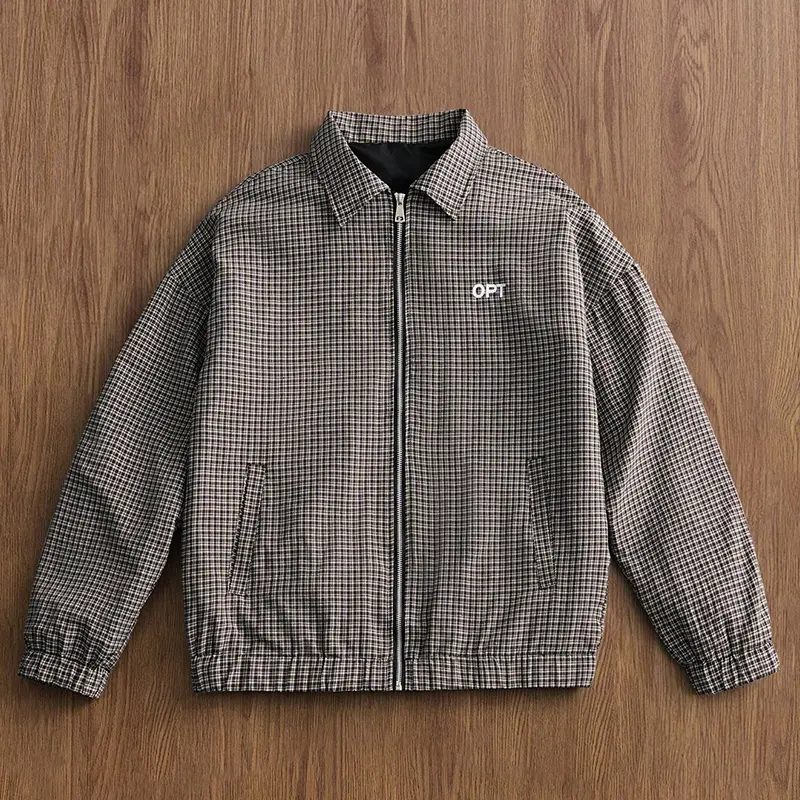 Plaid Jacket Lapel Retro Couple Outdoor Sports Flight Jacket Street Versatile Zipper Closure Plaid Jacket Lapel Retro Couple Outdoor Sports Flight Jacket Street Versatile Zipper Closure