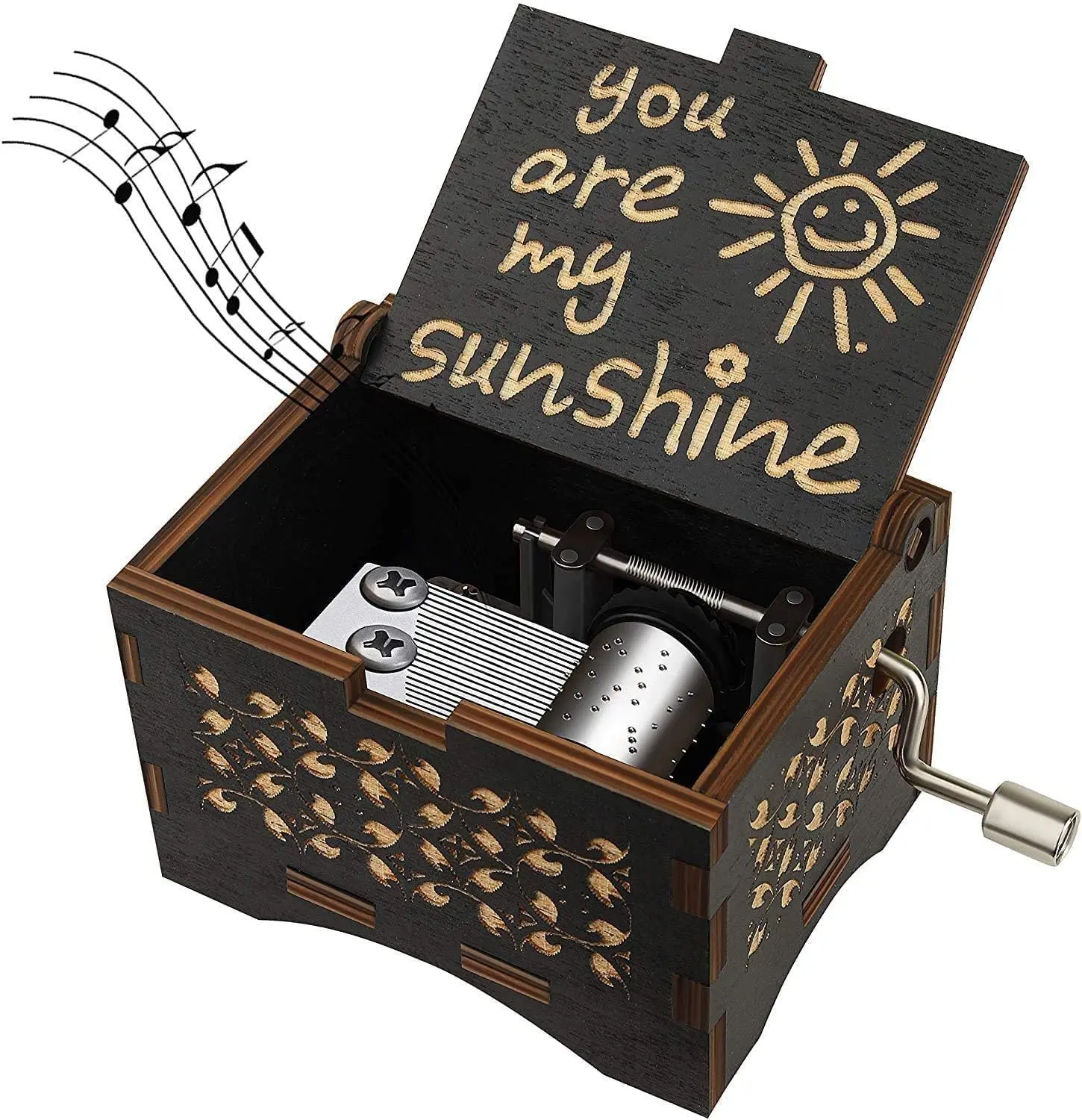 Hand Crank Wooden Music Box with Engraved "You Are My Sunshine" Letter Art - Decorative Vintage Room Decor, Crank Play Home Supply, Ideal Birthday Gift
