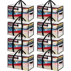 Heavy Duty Moving Bags with Strong Handle, Extra Large Moving Boxes, Storage Tote for Clothes, College Moving Supplies(Clear, 8 Pack)